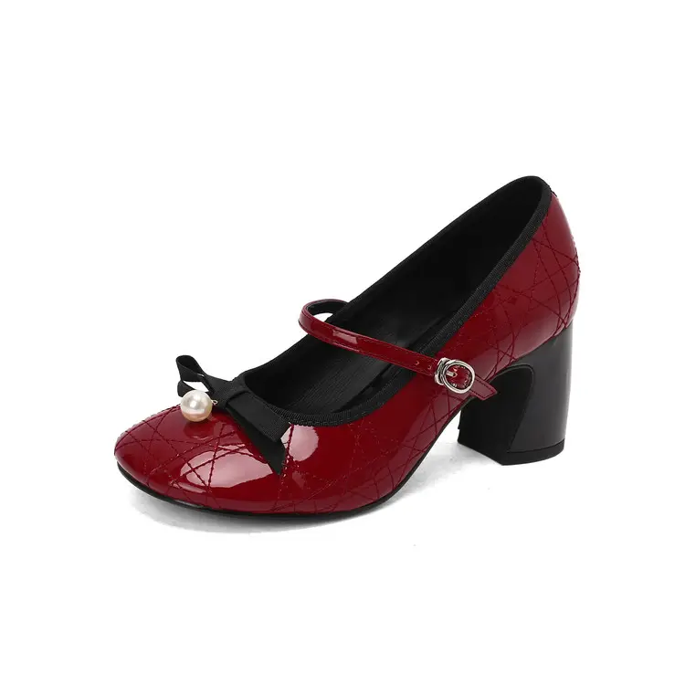 Wholesale French Style Mary Jane Pumps Patent Leather 7cm Chunky Heel Supplier, Products