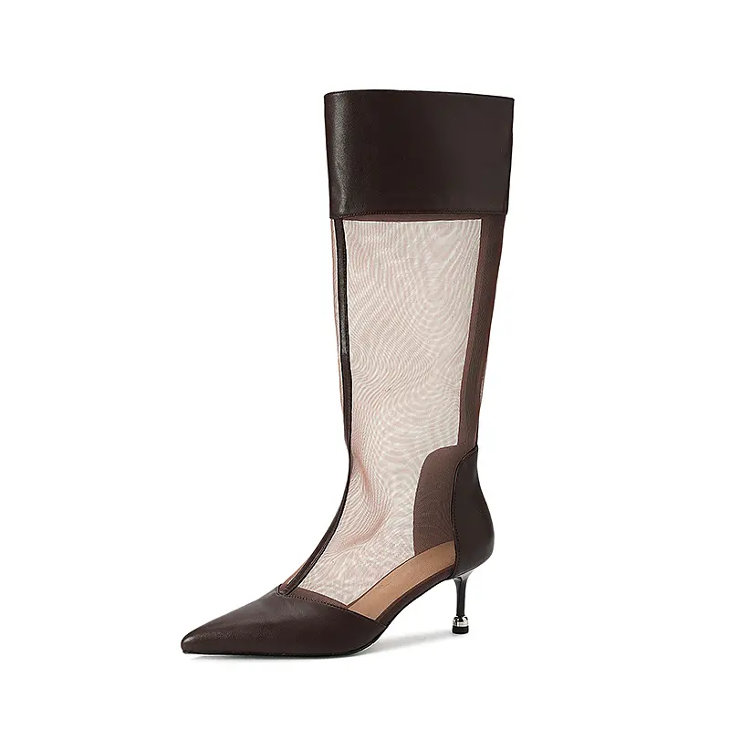 OEM Mesh Knee-High Summer Boots with 6.5cm Stiletto Heel