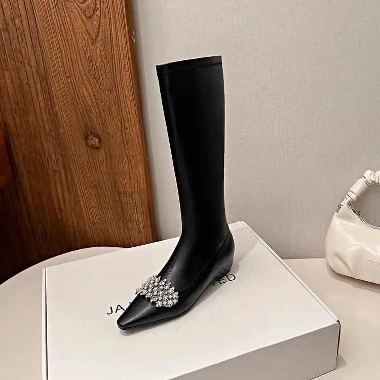 Cheap CE&ROHS Certified Winter Wedge Knee High Boots with Rhinestone Factories, Product