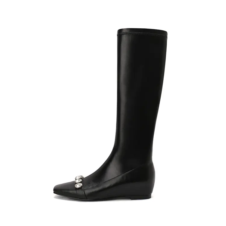 Custom Square Western Fleece-Lined Knee High Wedge Heel Boots