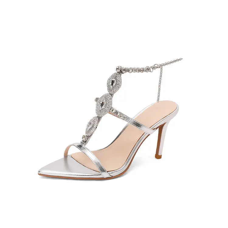 CE Certification Greek Goddess Rhinestone Chain High Heel Sandals for Wedding Supplier, Exporters