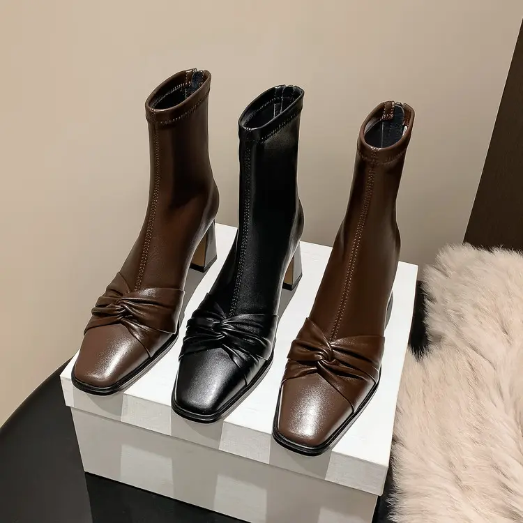 Cheap Western Square Chunky Heel Ankle Boots Bow Arch Support Exporter, Company