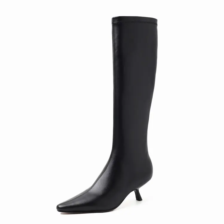 Wholesale CE Certified Low Heel Pointed Toe Knee High Boots Western Quotes, Product