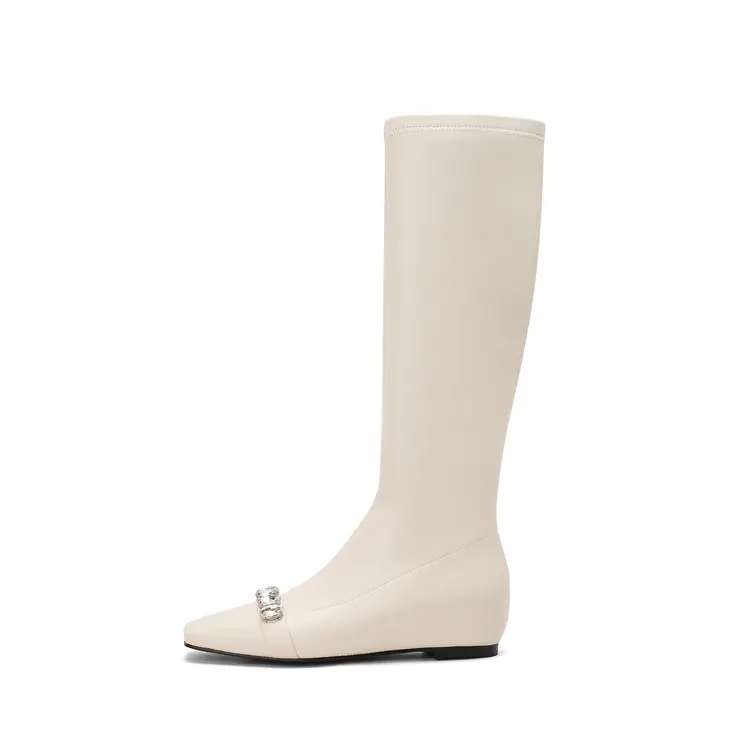 Custom Square Western Fleece-Lined Knee High Wedge Heel Boots