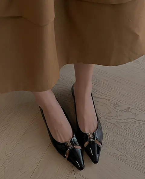 Women's 2025 Metal Buckle Patent Leather Flats - Q.L. CODEX