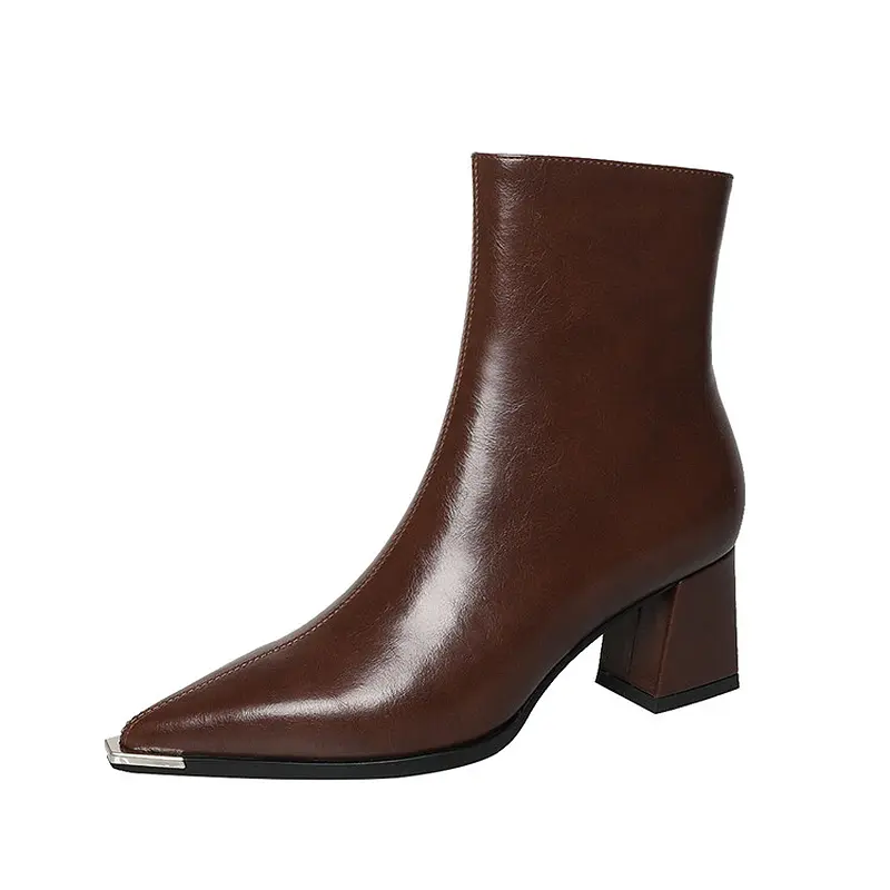 Discount Women's Fashion Leather Ankle Boots with Chunky Heel Zip Closure Company, Product