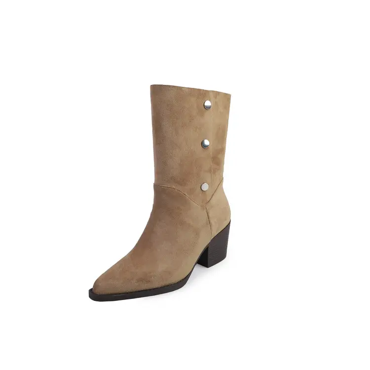 Discount Trendy Suede Ankle Boots: Metal Rivet, Fold-Cuff, 6.5cm Chunky Heel Exporters, Companies