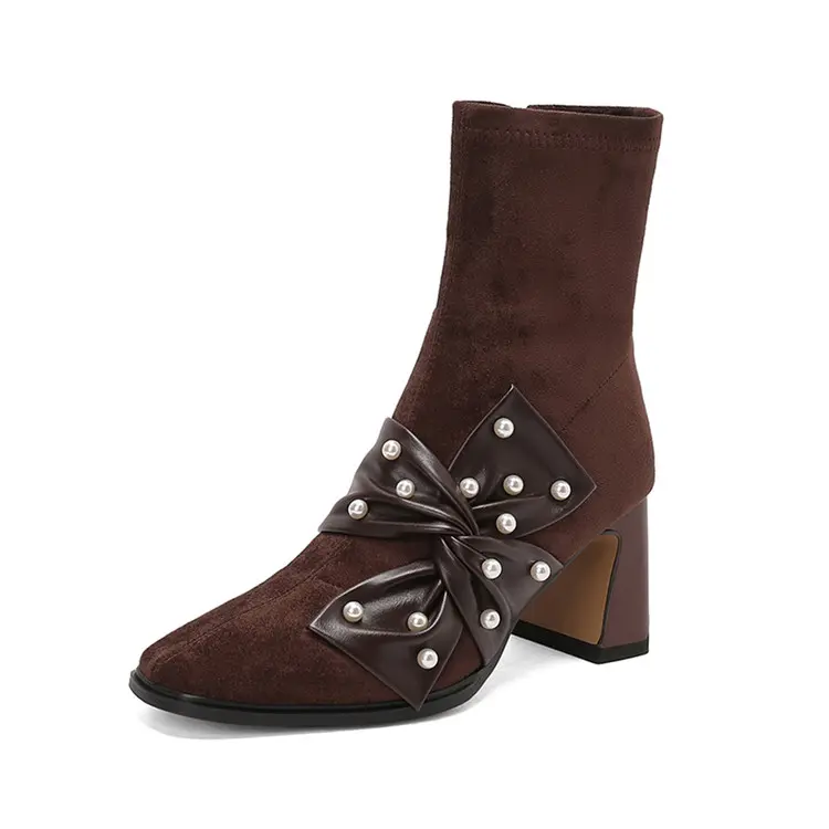 High-Quality Western Square Toe Chunky Heel Ankle Boots Fleece-Lined Manufacturer, Exporter
