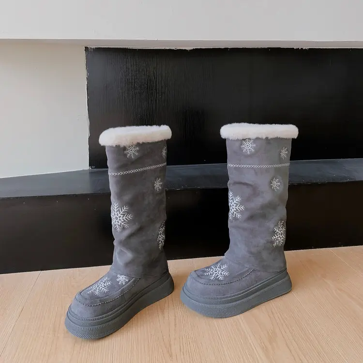 Custom Women's Wool Knee-High Boots for Christmas | Suede Upper Manufacturer, Factory