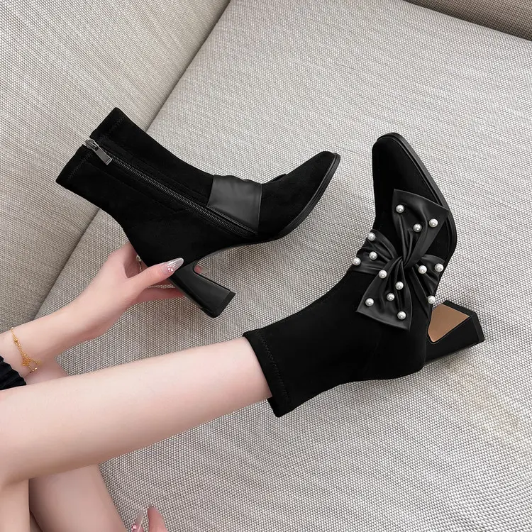 High-Quality Western Square Toe Chunky Heel Ankle Boots Fleece-Lined Manufacturer, Exporter