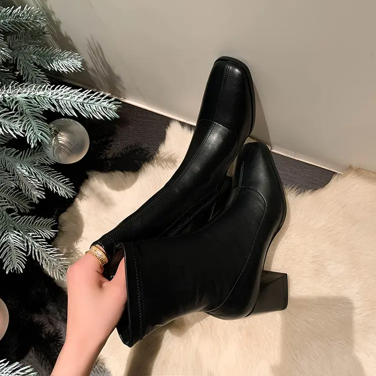 High-Quality Western Square Ankle Boots 7.5cm Chunky Heel CE ROHS OEM Factory, Factories