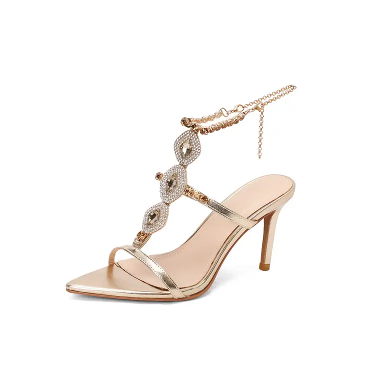 CE Certification Greek Goddess Rhinestone Chain High Heel Sandals for Wedding Supplier, Exporters