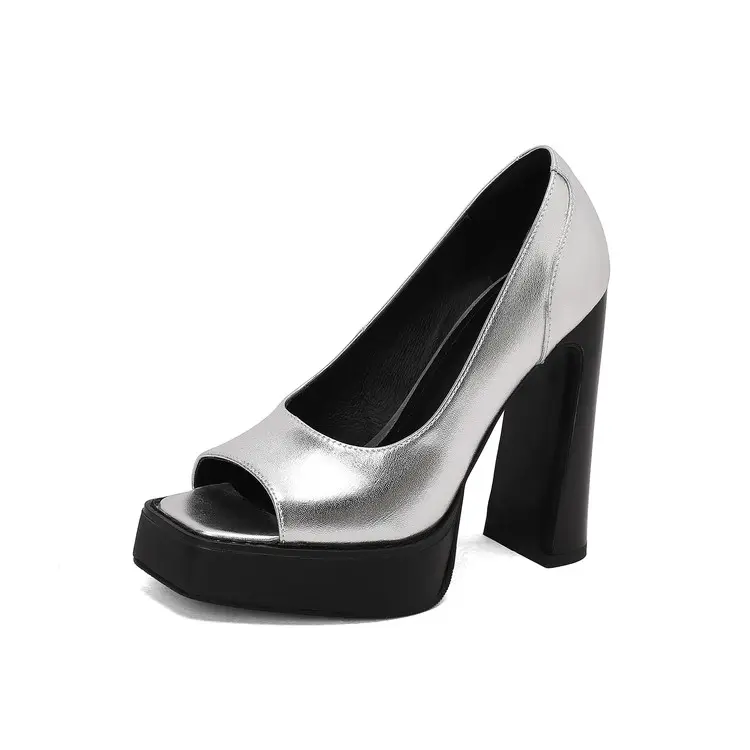 Wholesale Black Platform Peep-Toe Western Sandals 13cm Chunky Heel Company, Companies