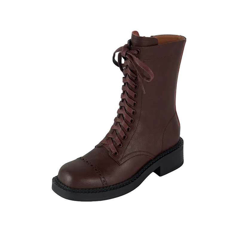 ODM 4cm Chunky Heel Square Toe Western Cowhide Ankle Boots Suppliers, Quotes