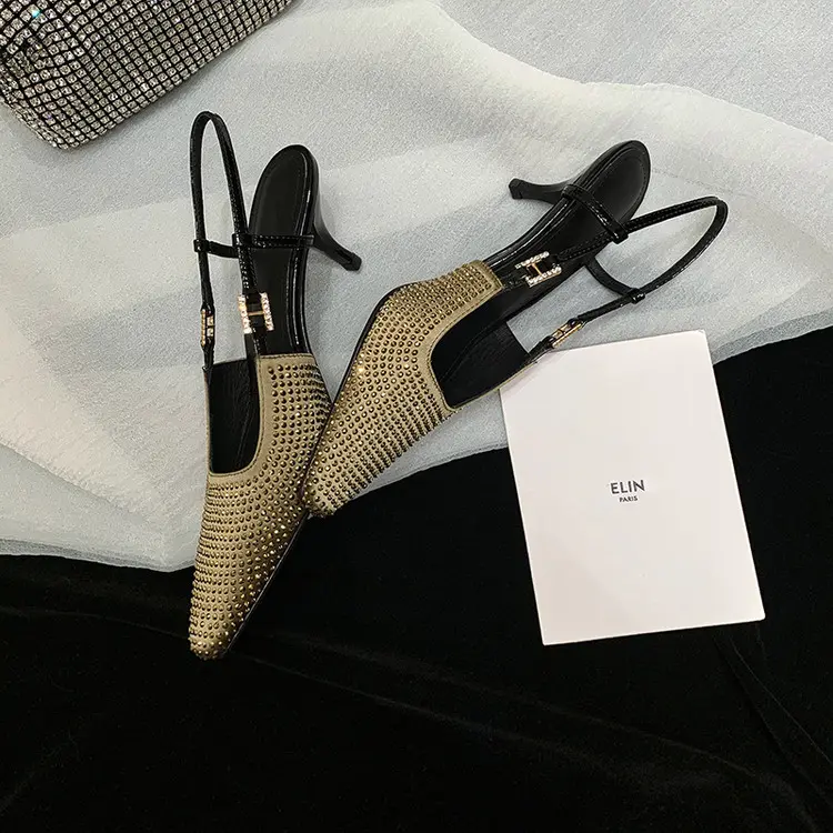 Custom Gold Glitter Slip-On Slingback Sandals for Women