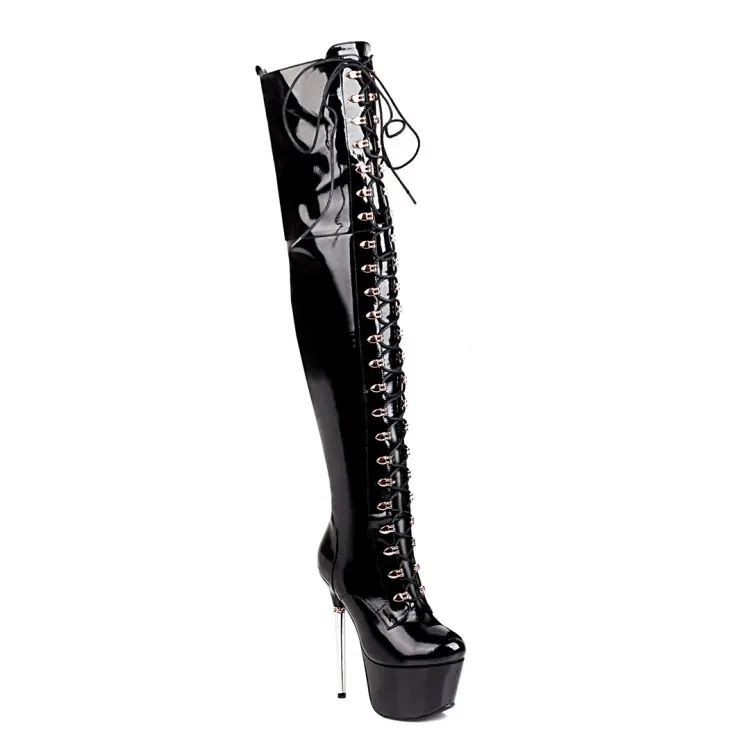 Best Silver 16cm Extreme Heel Western Over-The-Knee Lace-Up Boots Pricelist, Quotes