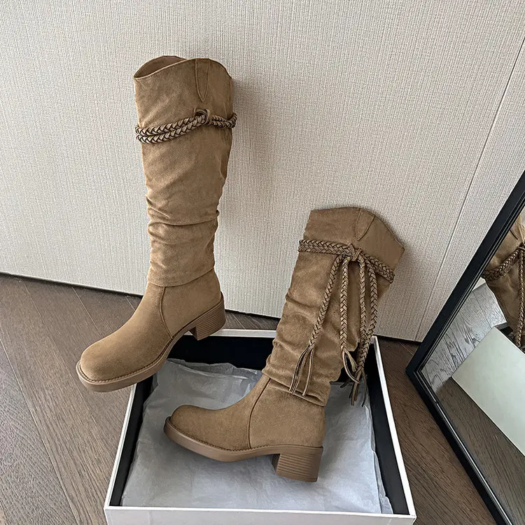 OEM Knee High Cowboy Boots Suede Chunky Heel Fleece-Lined Winter Company, Companies
