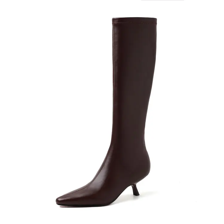 Wholesale CE Certified Low Heel Pointed Toe Knee High Boots Western Quotes, Product