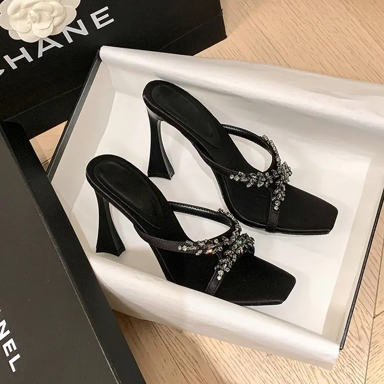 ODM 2026 Metallic Satin Rhinestone Slip-On Cone Heel Summer Mules Supplier, Products