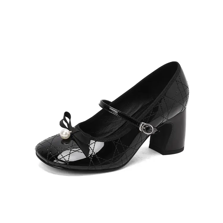 Wholesale French Style Mary Jane Pumps Patent Leather 7cm Chunky Heel Supplier, Products