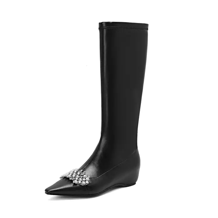 Cheap CE&ROHS Certified Winter Wedge Knee High Boots with Rhinestone Factories, Product