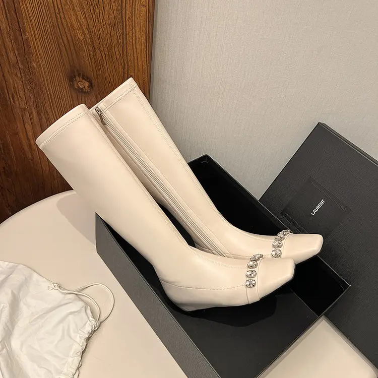 Custom Fleece-Lined Rhinestone Tall Boots: Wedge Heel, Anti-Slip