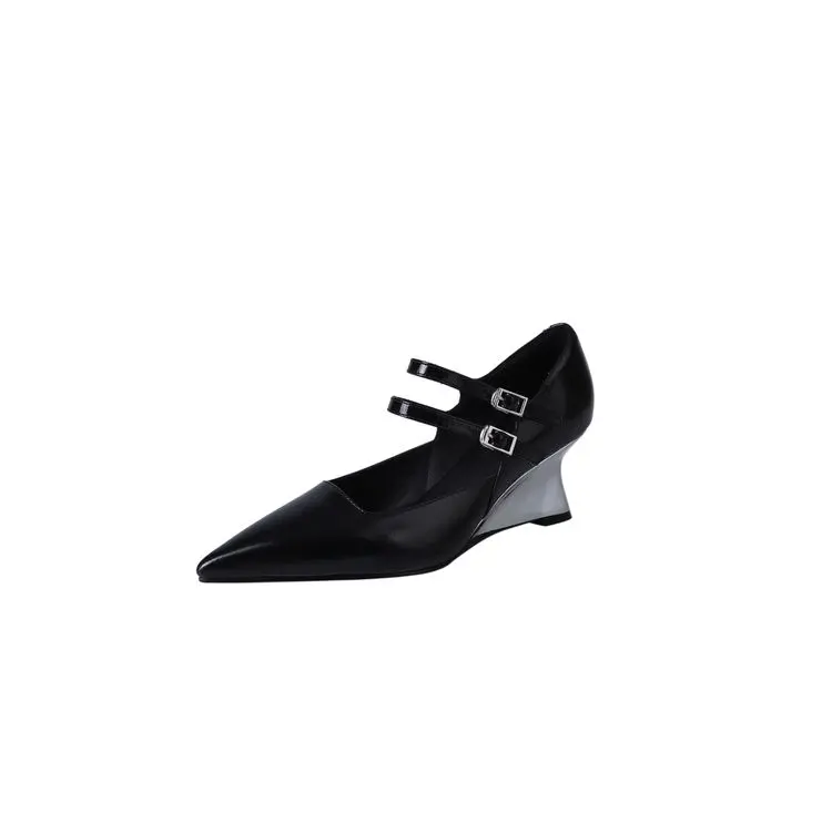 Discount Silver Wedge Heel Mary Jane Pumps: 6.5cm Black Leather Quotes, Exporter