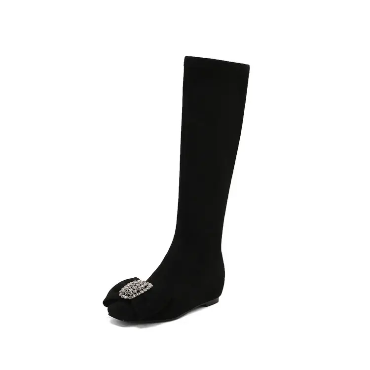 Custom Slimming Stretch Velvet Ankle Boots, 4cm Hidden Lift, Rhinestone