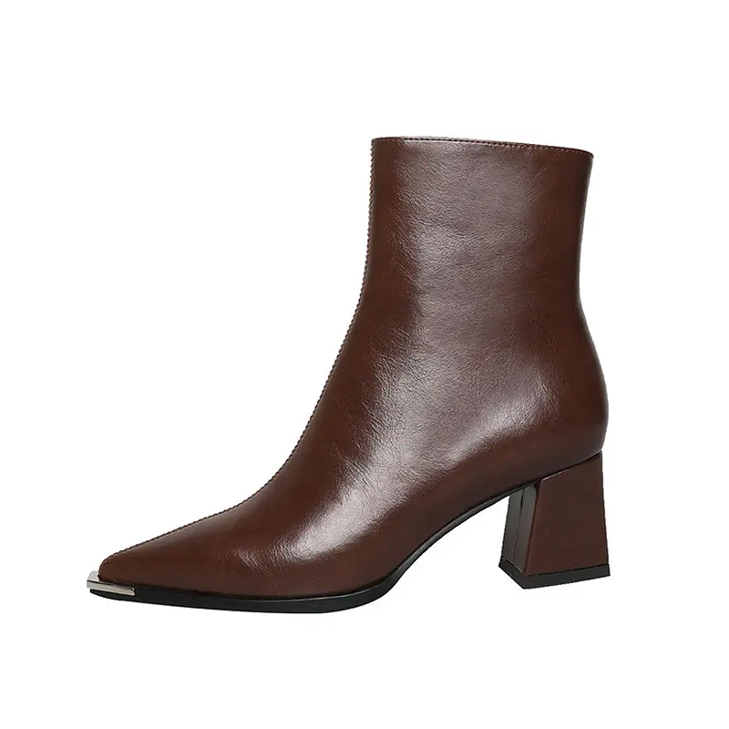 Discount Women's Fashion Leather Ankle Boots with Chunky Heel Zip Closure Company, Product