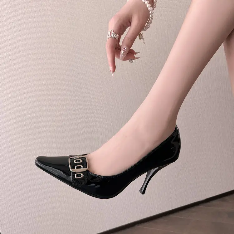 Custom Sexy Western Stiletto Heels 9cm Black Patent Leather Pumps Manufacturers, Factories
