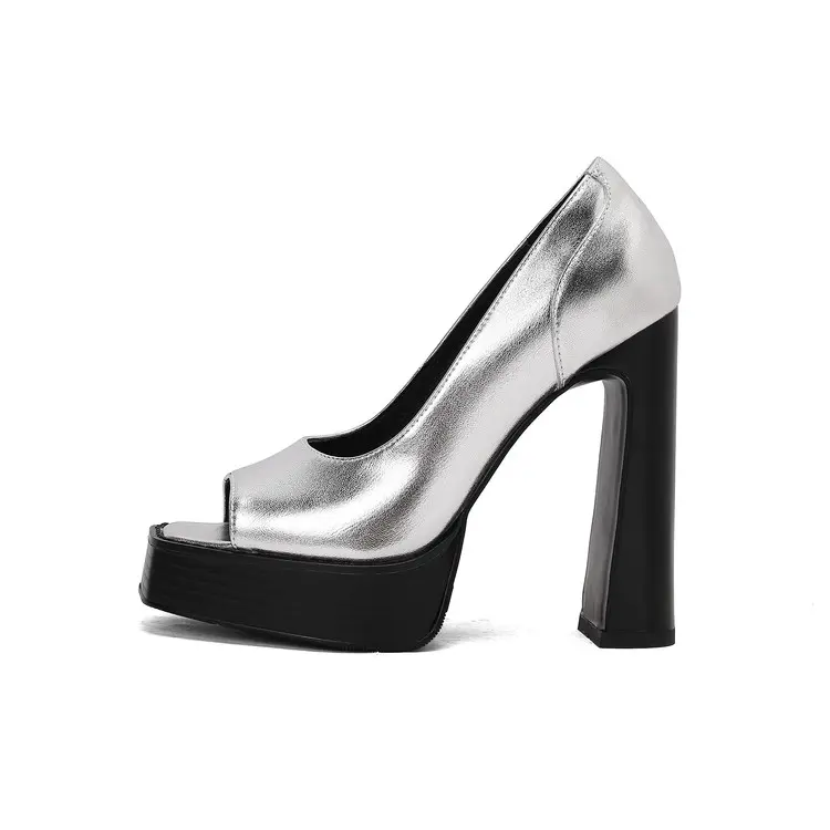 Wholesale Black Platform Peep-Toe Western Sandals 13cm Chunky Heel Company, Companies