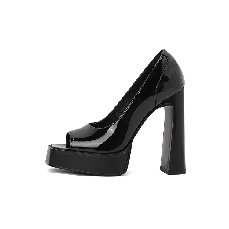 Wholesale Black Platform Peep-Toe Western Sandals 13cm Chunky Heel Company, Companies