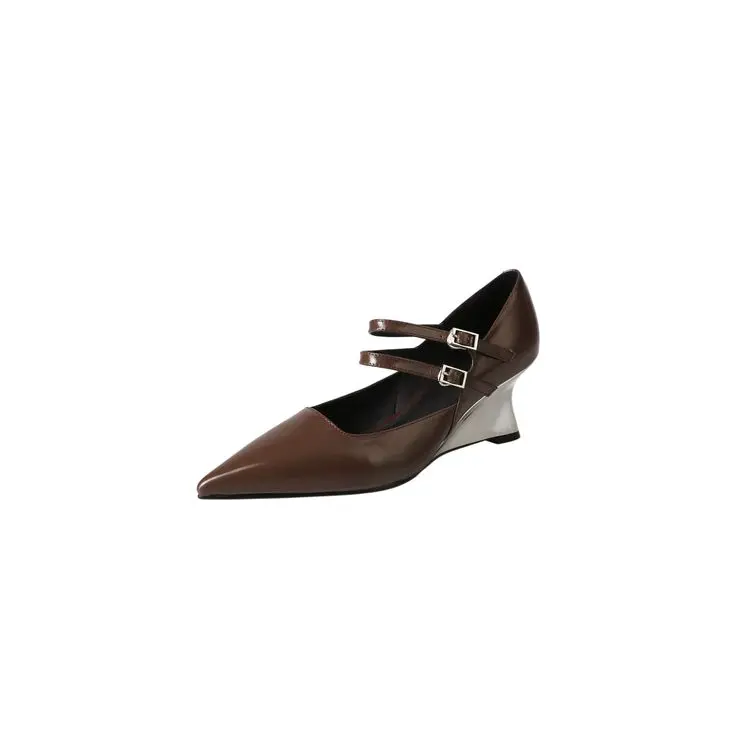 Discount Silver Wedge Heel Mary Jane Pumps: 6.5cm Black Leather Quotes, Exporter