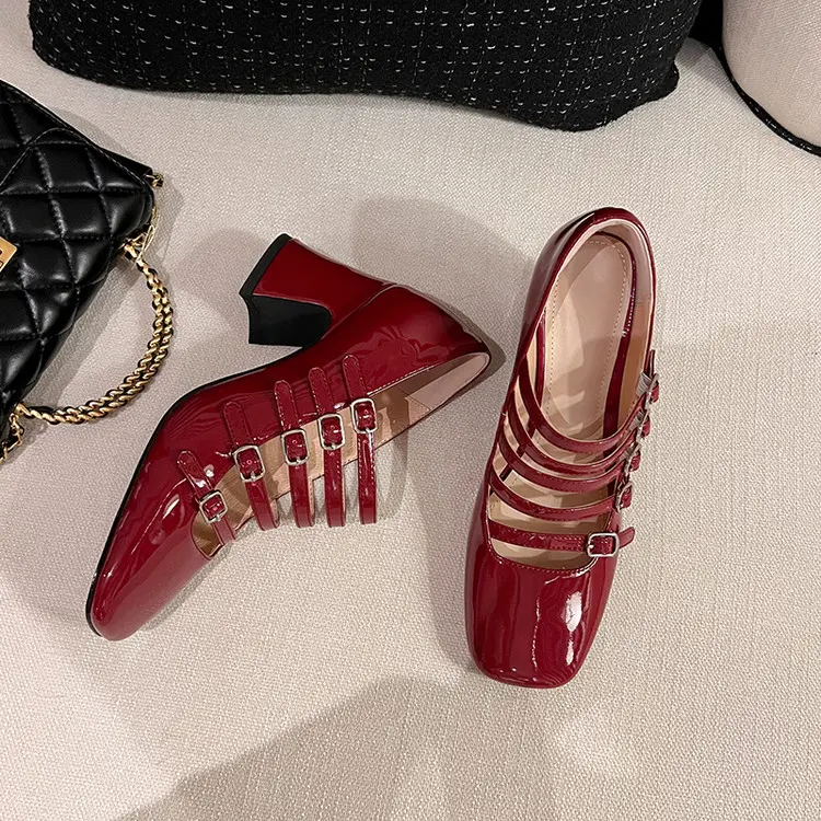 High-Quality 7cm Chunky Heel Patent Leather Elegant Mary Jane Pumps Manufacturer, Suppliers