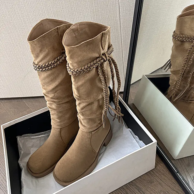 OEM Knee High Cowboy Boots Suede Chunky Heel Fleece-Lined Winter Company, Companies