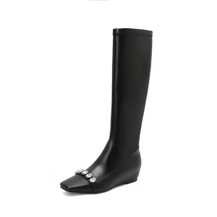 Custom Square Western Fleece-Lined Knee High Wedge Heel Boots