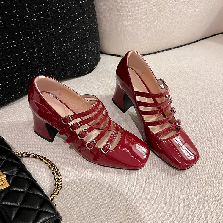 High-Quality 7cm Chunky Heel Patent Leather Elegant Mary Jane Pumps Manufacturer, Suppliers