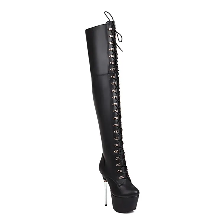 Best Silver 16cm Extreme Heel Western Over-The-Knee Lace-Up Boots Pricelist, Quotes