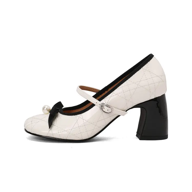 Wholesale French Style Mary Jane Pumps Patent Leather 7cm Chunky Heel Supplier, Products
