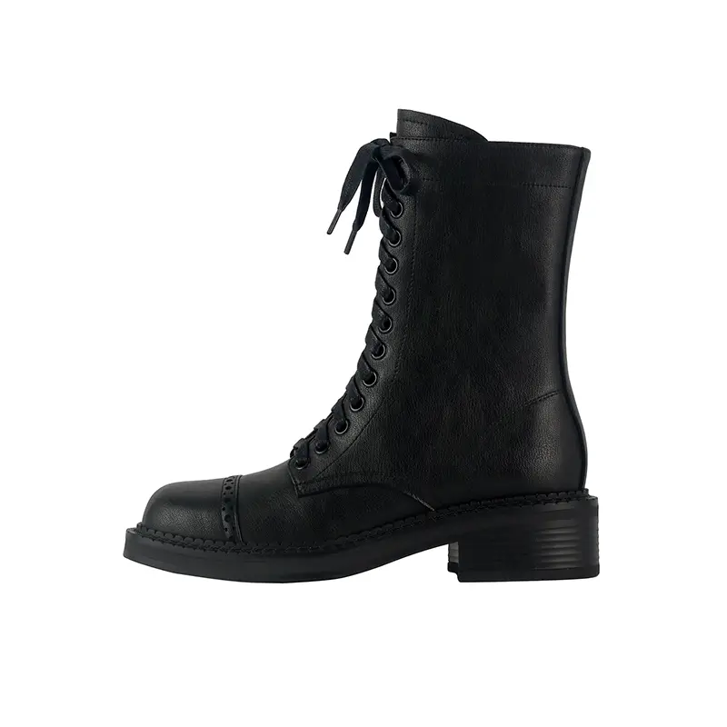 ODM 4cm Chunky Heel Square Toe Western Cowhide Ankle Boots Suppliers, Quotes