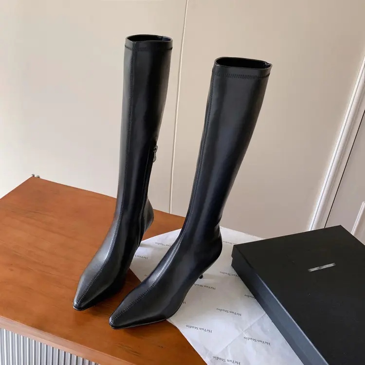 Wholesale CE Certified Low Heel Pointed Toe Knee High Boots Western Quotes, Product