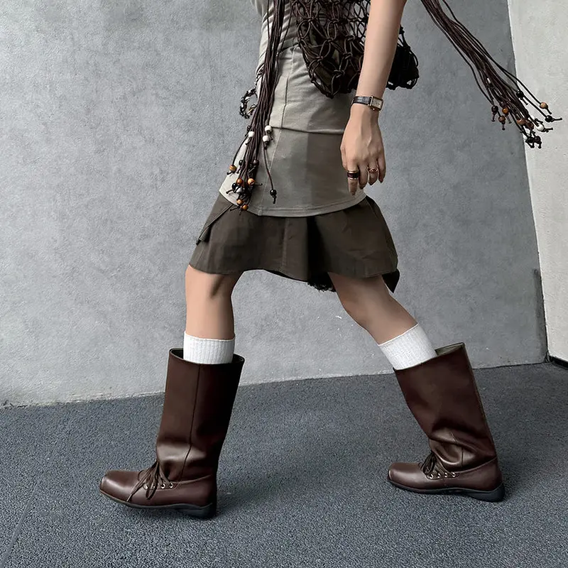Best Q.L Codex Brown Leather Western Mid-Calf Pull-On Boots Suppliers, Products