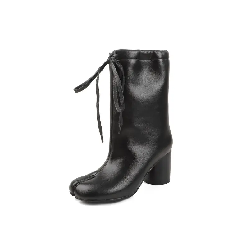 ODM Women's Cowhide Western Mid-Calf Boots: Split-Toe, 7.5cm Heel, Bow Suppliers, Exporter