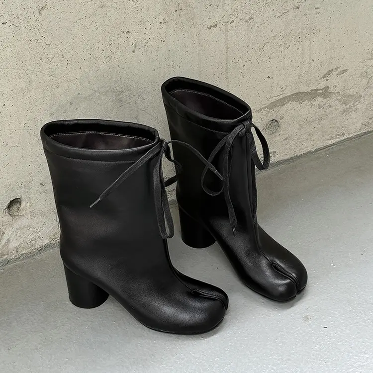 ODM Women's Cowhide Western Mid-Calf Boots: Split-Toe, 7.5cm Heel, Bow Suppliers, Exporter
