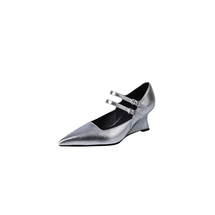 Discount Silver Wedge Heel Mary Jane Pumps: 6.5cm Black Leather Quotes, Exporter
