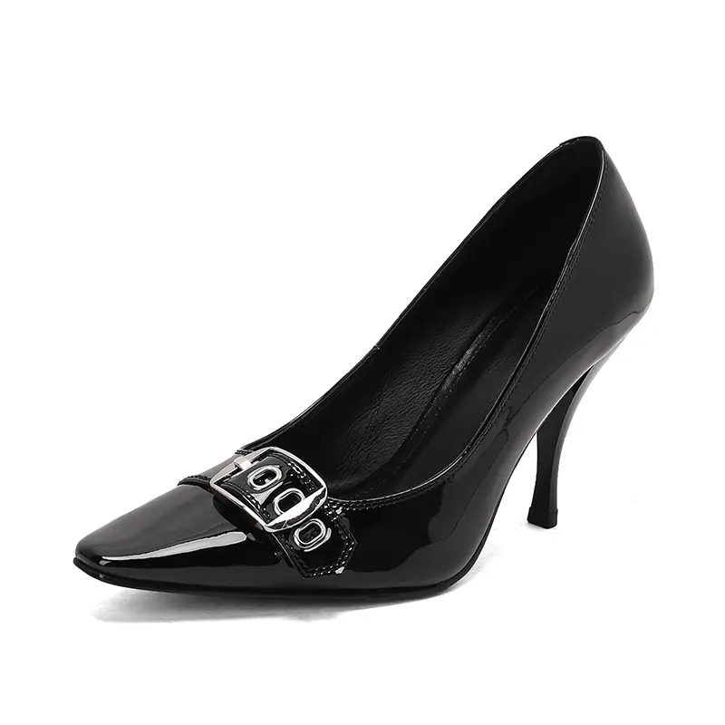 Custom Sexy Western Stiletto Heels 9cm Black Patent Leather Pumps Manufacturers, Factories