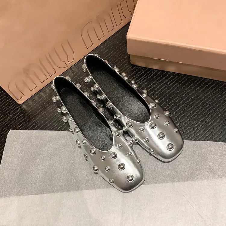 Cheap Slip-On Anti-Slip TPR Breathable Fashion Cowhide Ballet Flats Manufacturer, Suppliers