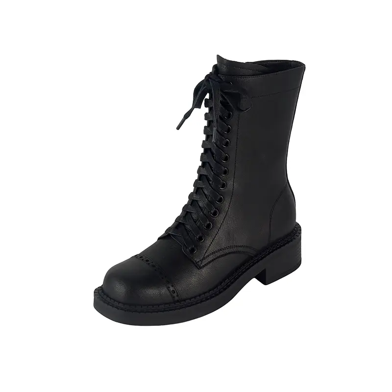 ODM 4cm Chunky Heel Square Toe Western Cowhide Ankle Boots Suppliers, Quotes