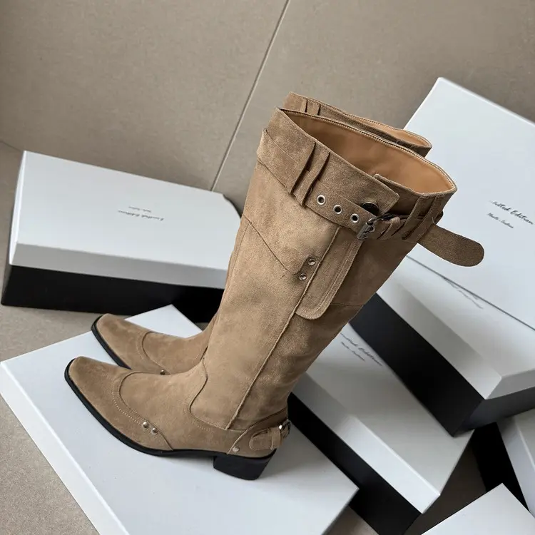 Discount 2025 Non-Slip Suede Mid Calf Boots: 4.2cm Block Heel, Square Toe Manufacturers, Company