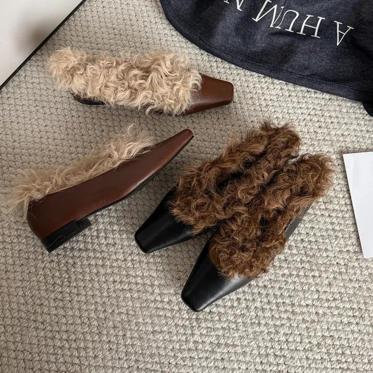Custom Winter Wool Loafers: Slip-Resistant Furry Flats for Women Factory, Exporters